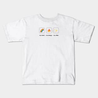 Rainbown, Fire, Star Emoji Positive vibes Kids T-Shirt